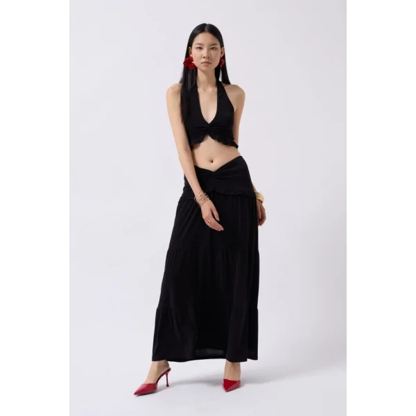 Büzgü Detay Asimetrik Bel Etek