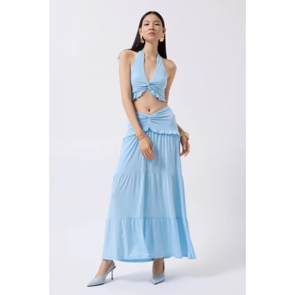 Büzgü Detay Asimetrik Bel Etek