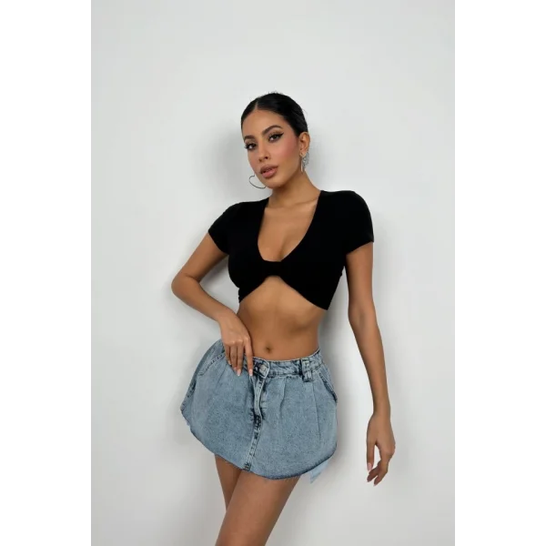 Büzgü Detay Crop Bluz