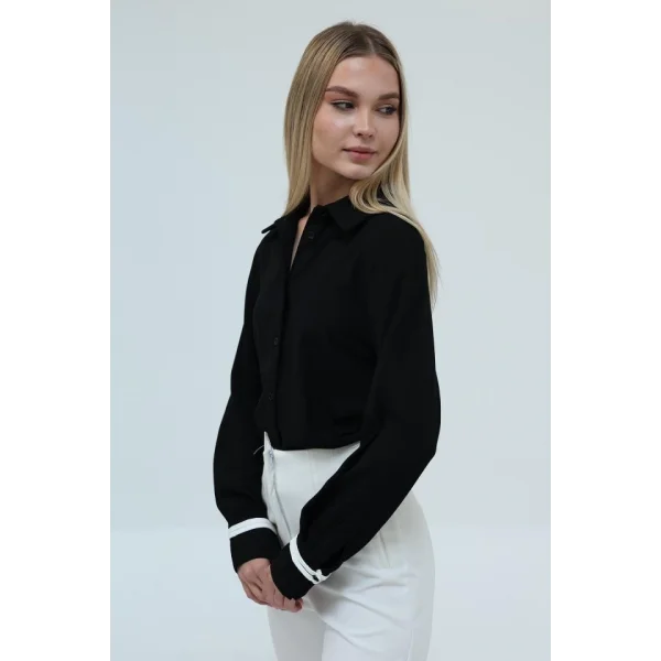 Büzgü Detaylı Crep Gömlek - Siyah