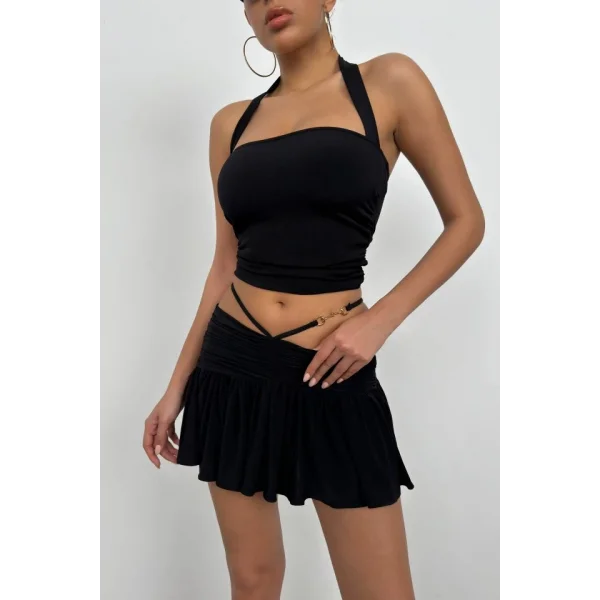 Büzgülü Bel Lastikli Mini Etek