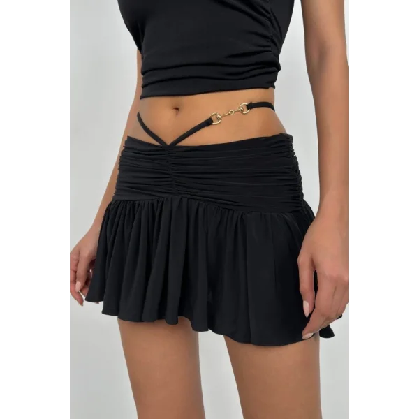 Büzgülü Bel Lastikli Mini Etek