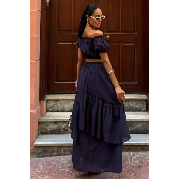 Büzgülü Crop Kat Detaylı Fırfır Etekli Takım 10196