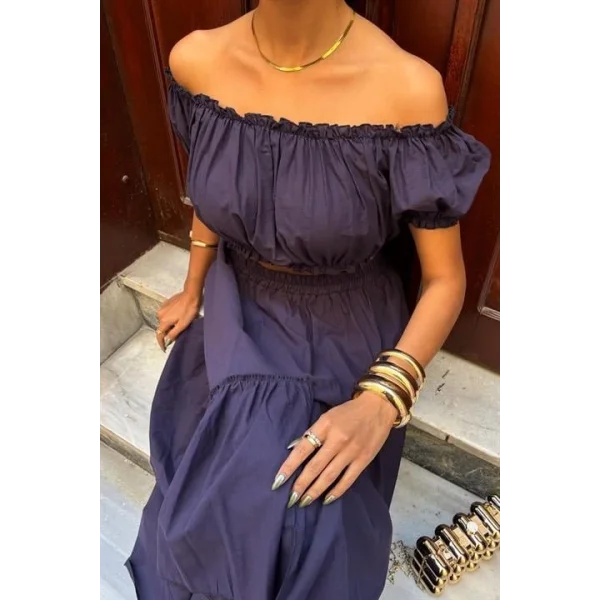 Büzgülü Crop Kat Detaylı Fırfır Etekli Takım 10196