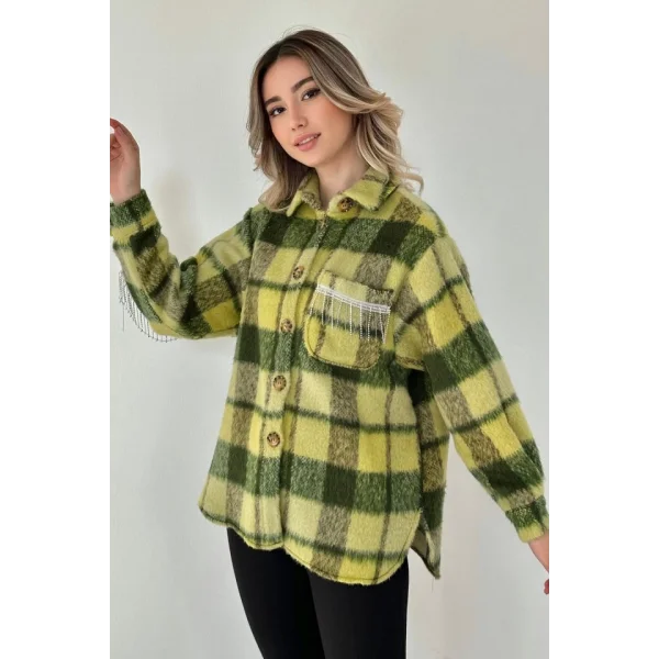 Çağla Buklet Cepli Zincir Taşlı Gömlek