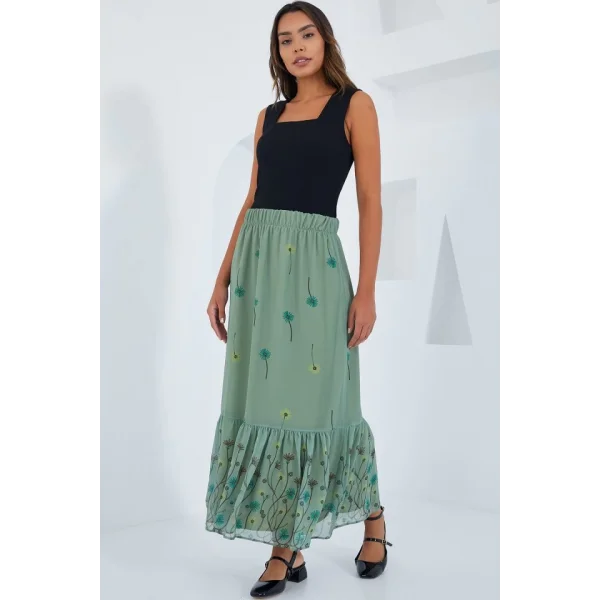 Çağla Desenli Şifon Etek 8010