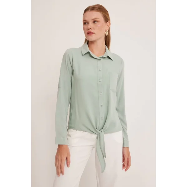 Çağla Yeşili Viskon Gömlek 20237