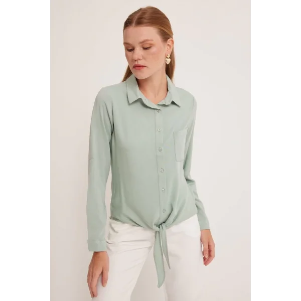 Çağla Yeşili Viskon Gömlek 20237
