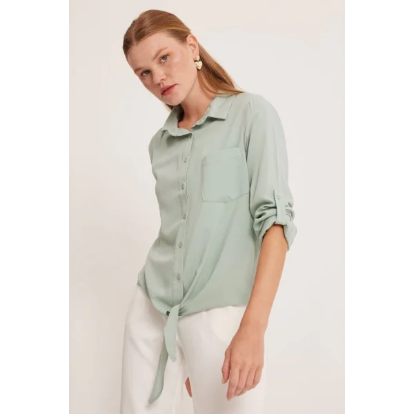 Çağla Yeşili Viskon Gömlek 20237