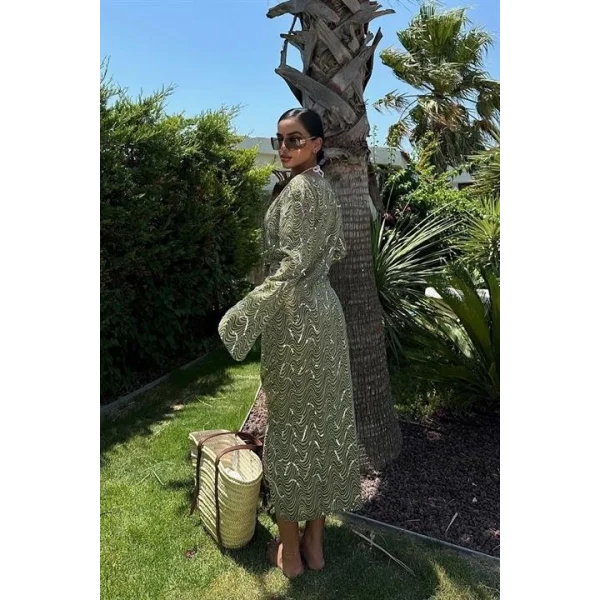 Caitlin Desenli Yırtmaç Detay Elbise 2410-08