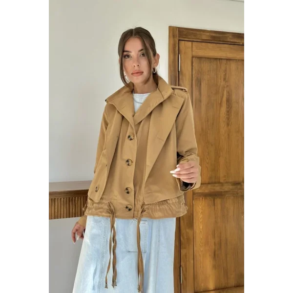 Camel Çift Katlı Kısa Ceket