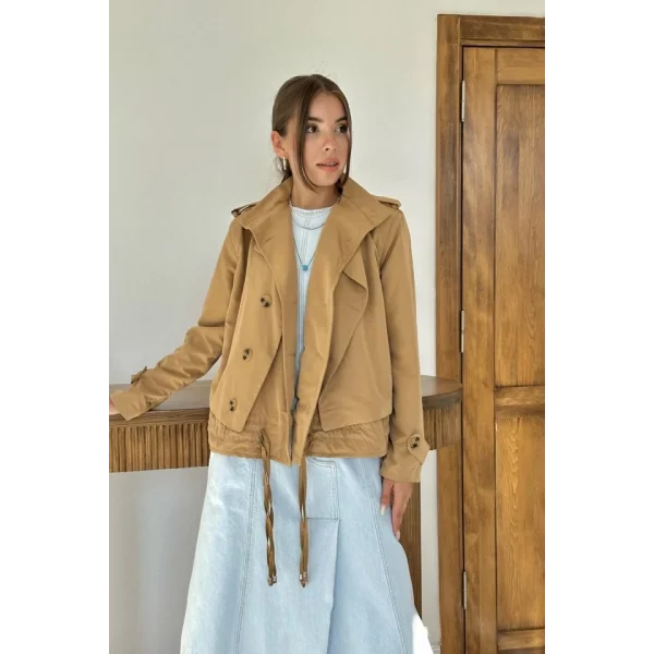 Camel Çift Katlı Kısa Ceket