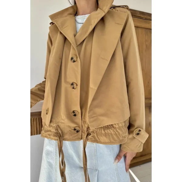 Camel Çift Katlı Kısa Ceket
