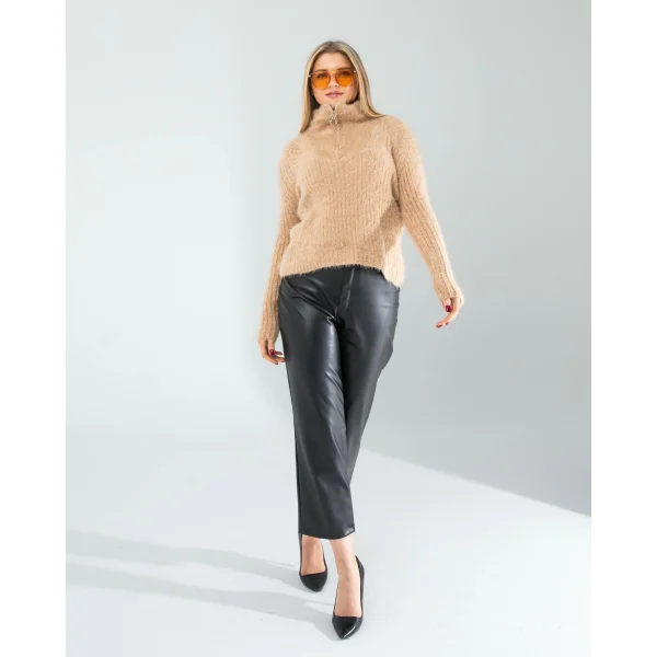 Camel Fermuarlı Sakal Triko