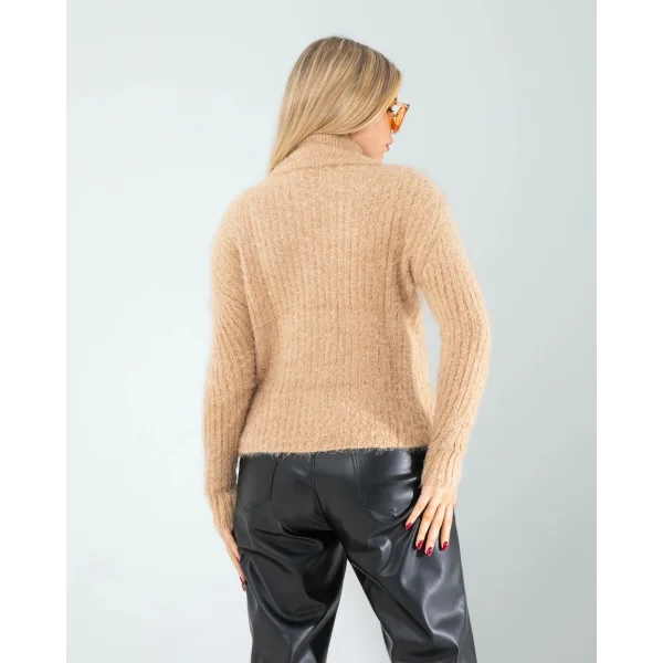 Camel Fermuarlı Sakal Triko