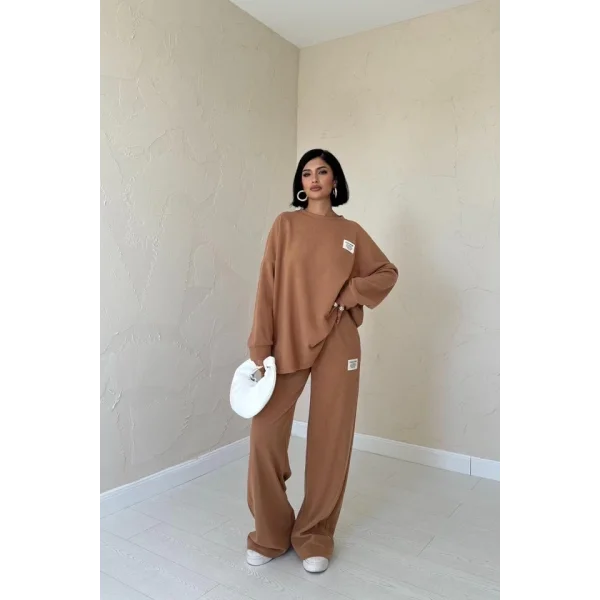 Camel Klasik Fitilli Kazak Ve Pantolon Takım