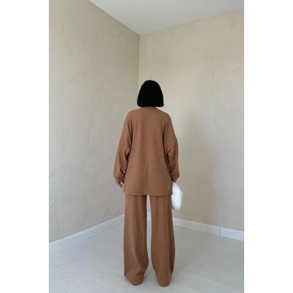 Camel Klasik Fitilli Kazak Ve Pantolon Takım