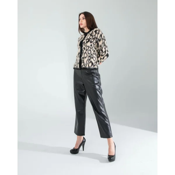 Camel Leopar Desen Sakal Triko Hırka