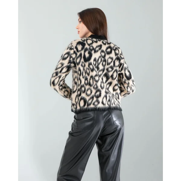 Camel Leopar Desen Sakal Triko Hırka