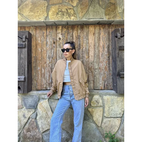 Camel Parçalı Bomber Ceket