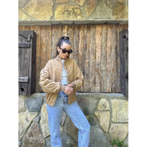 Camel Parçalı Bomber Ceket