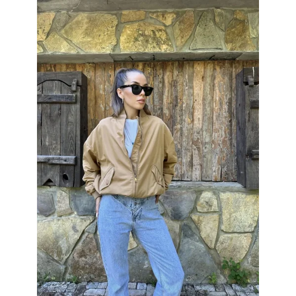 Camel Parçalı Bomber Ceket