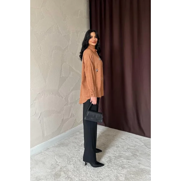 Camel Taş İşlemeli Gömlek