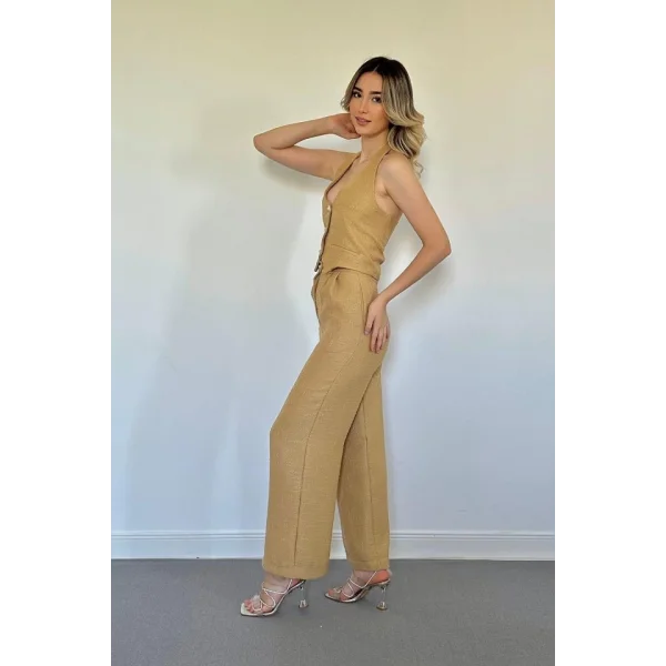 Camel Yelek Ve Pantolon Takım