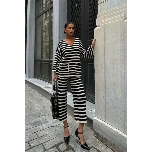 Candy Çizgili Straight Fit Pantolon Takım 9705-015