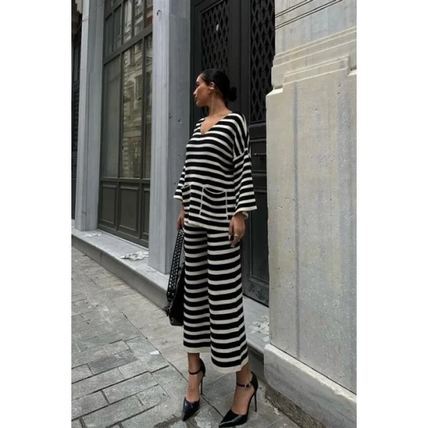 Candy Çizgili Straight Fit Pantolon Takım 9705-015