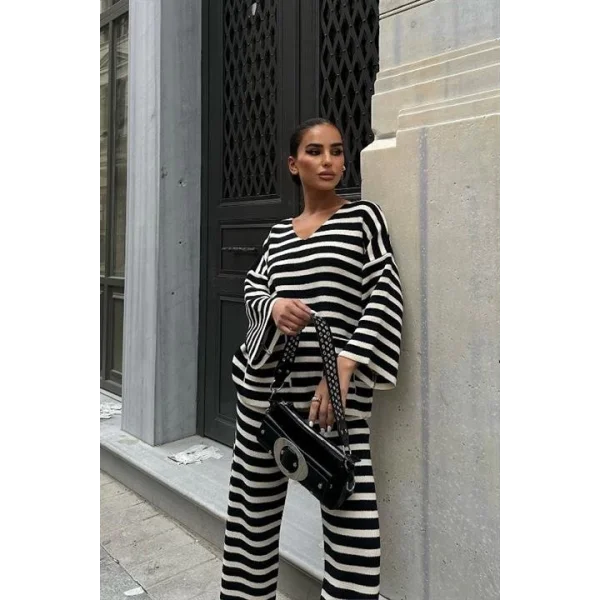 Candy Çizgili Straight Fit Pantolon Takım 9705-015