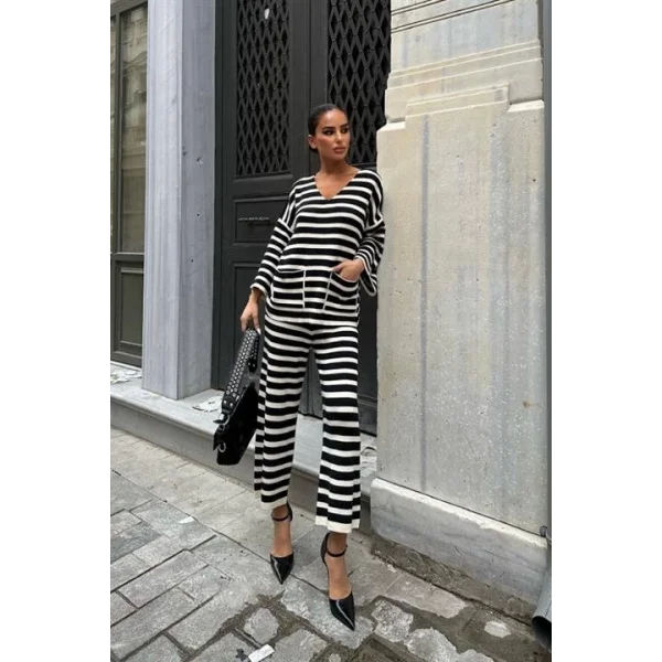 Candy Çizgili Straight Fit Pantolon Takım 9705-015