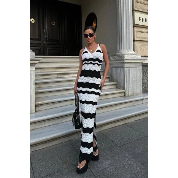 Capella Desenli Nervürlü Elbise 2764