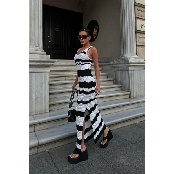 Capella Desenli Nervürlü Elbise 2764