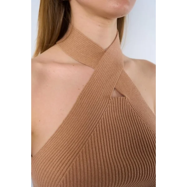 Çapraz Askılı Fitilli Atlet - Camel