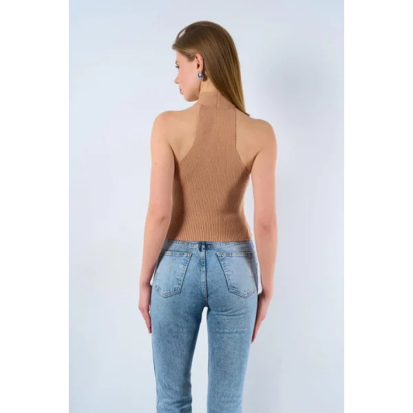 Çapraz Askılı Fitilli Atlet - Camel