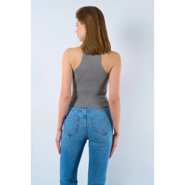 Çapraz Askılı Fitilli Atlet - Gri