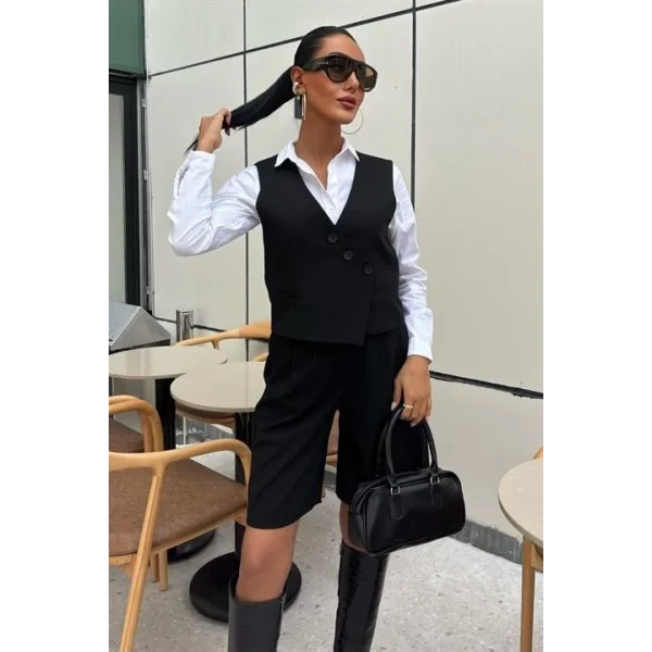 Çapraz Düğmeli Ve Bermuda Şortlu Yelekli Takım 10171