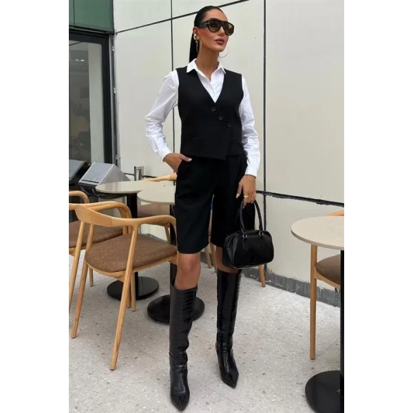 Çapraz Düğmeli Ve Bermuda Şortlu Yelekli Takım 10171