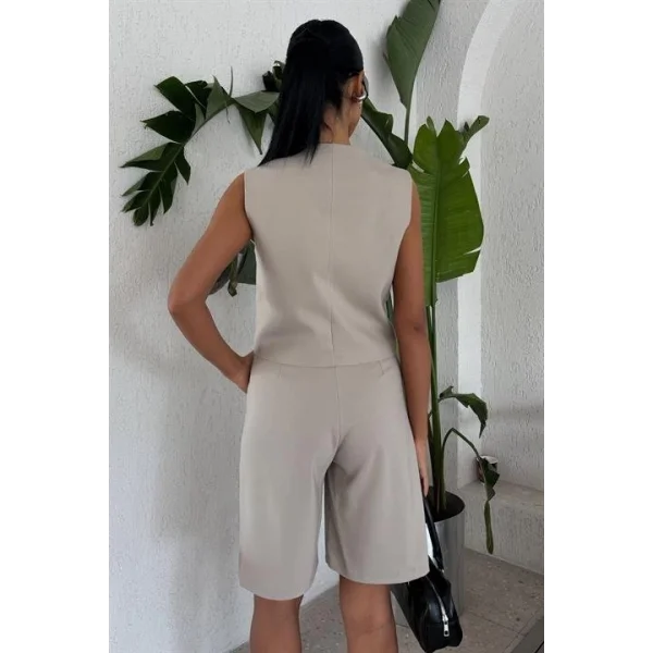 Çapraz Düğmeli Ve Bermuda Şortlu Yelekli Takım 10171