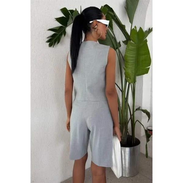 Çapraz Düğmeli Ve Bermuda Şortlu Yelekli Takım 10171