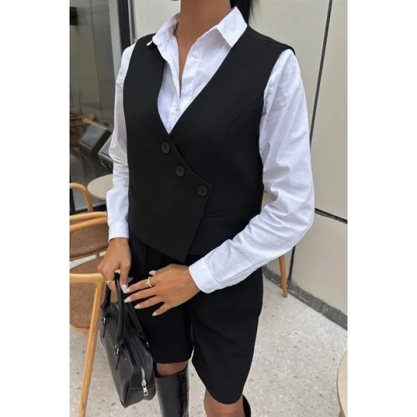 Çapraz Düğmeli Ve Bermuda Şortlu Yelekli Takım 10171