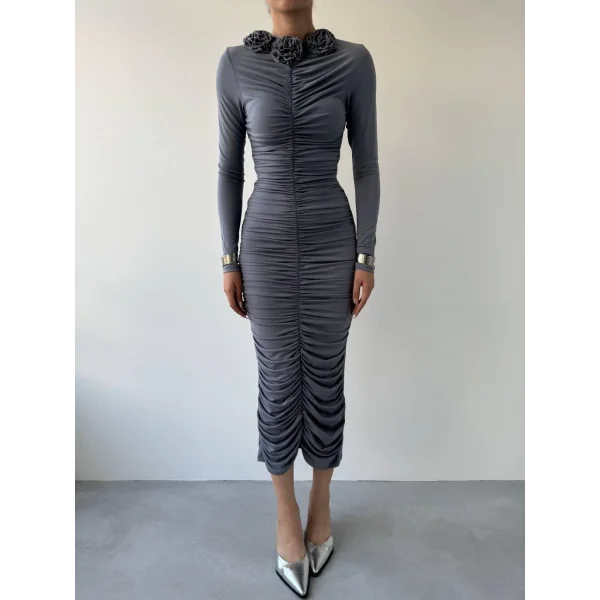 Carlis Gül Yaka Elbise