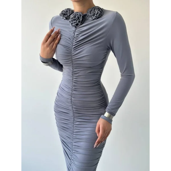 Carlis Gül Yaka Elbise