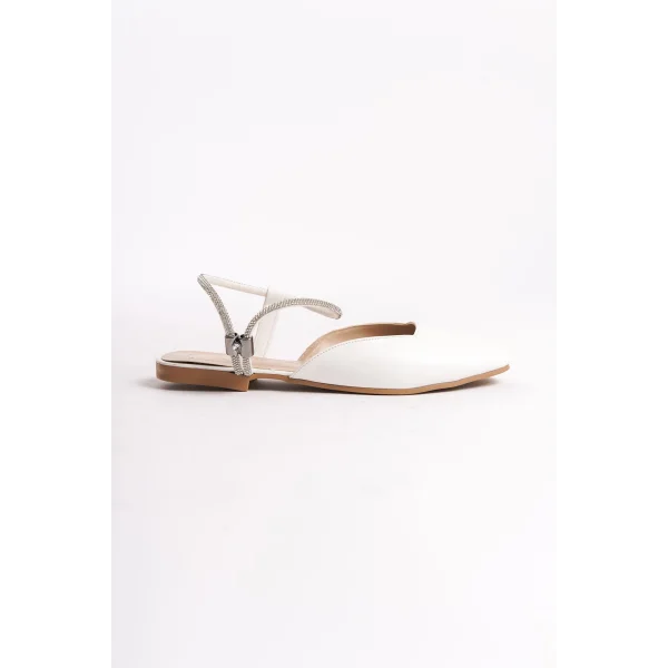 CAROLINE Lastikli Ortopedik Rahat Taban Bilekten Taş Detaylı Kadın Babet Ayakkabı  CKT - Beyaz