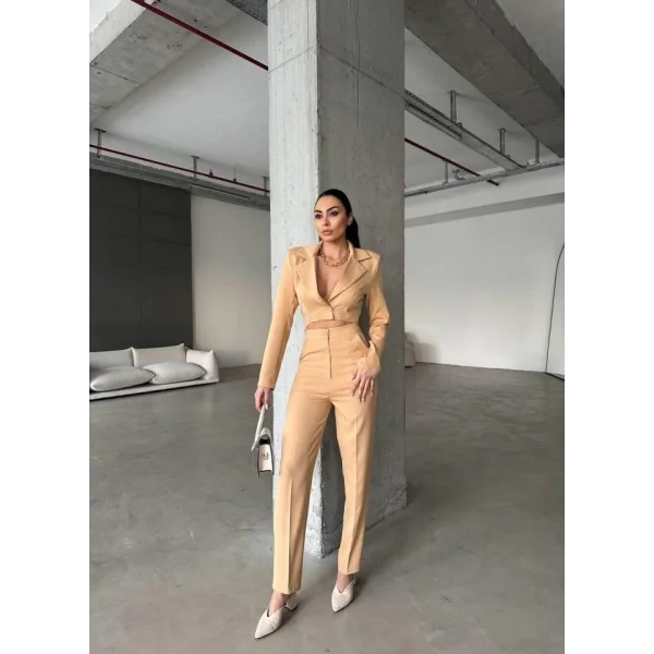 CEKET YAKA BEL DEKOLTELİ TULUM - Kahverengi