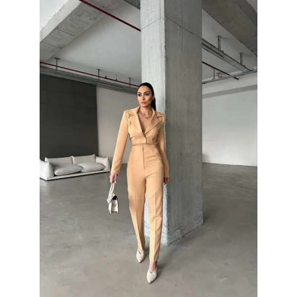 CEKET YAKA BEL DEKOLTELİ TULUM - Kahverengi