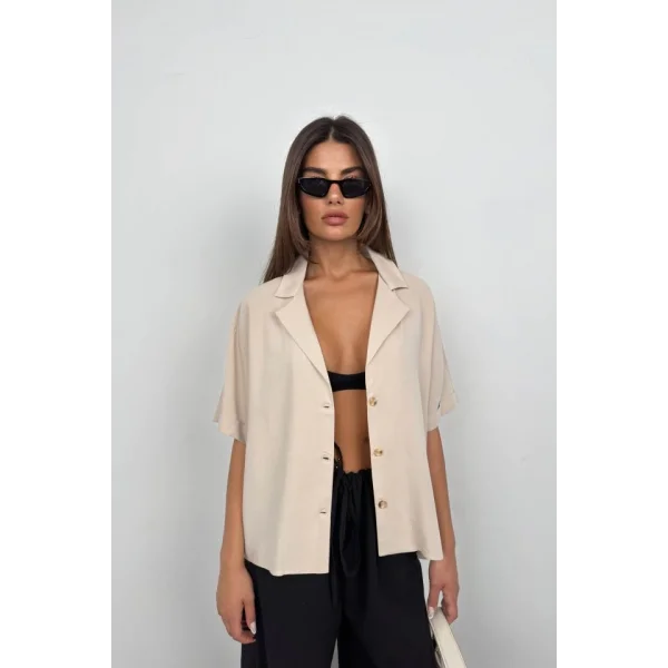 Ceket Yaka Keten Gömlek