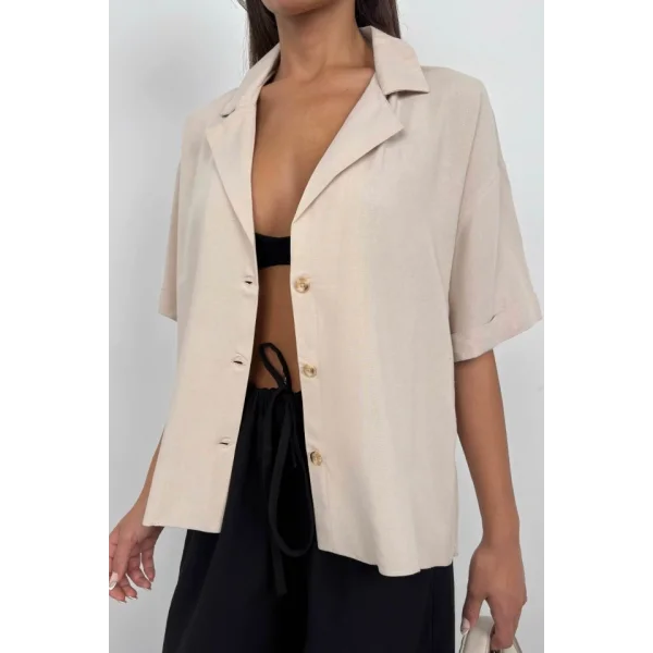 Ceket Yaka Keten Gömlek