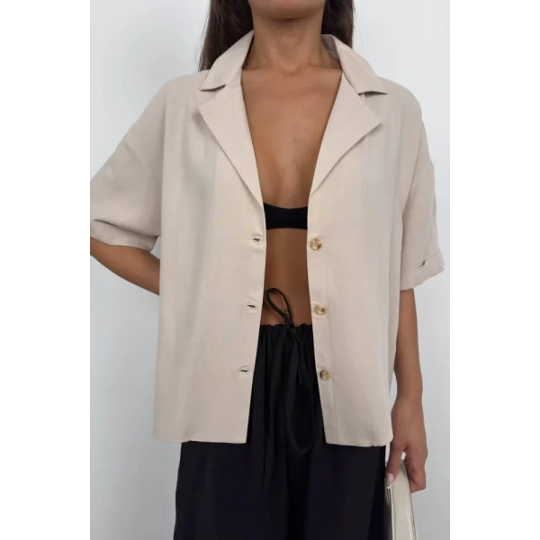 Ceket Yaka Keten Gömlek